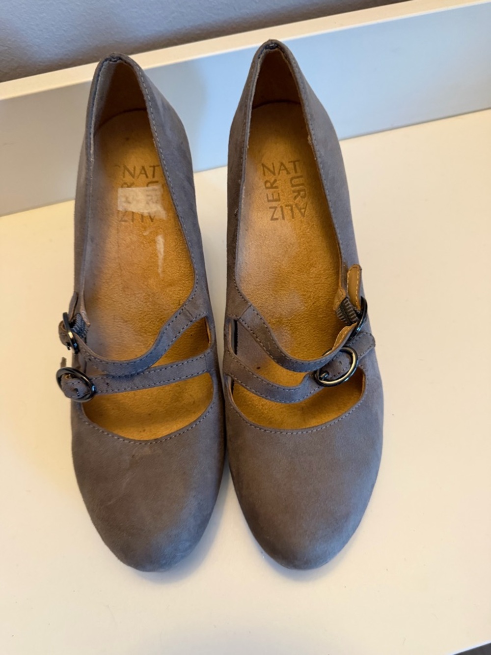 Naturalizer Gray Suede Double-Strap Mary Jane Flats‎